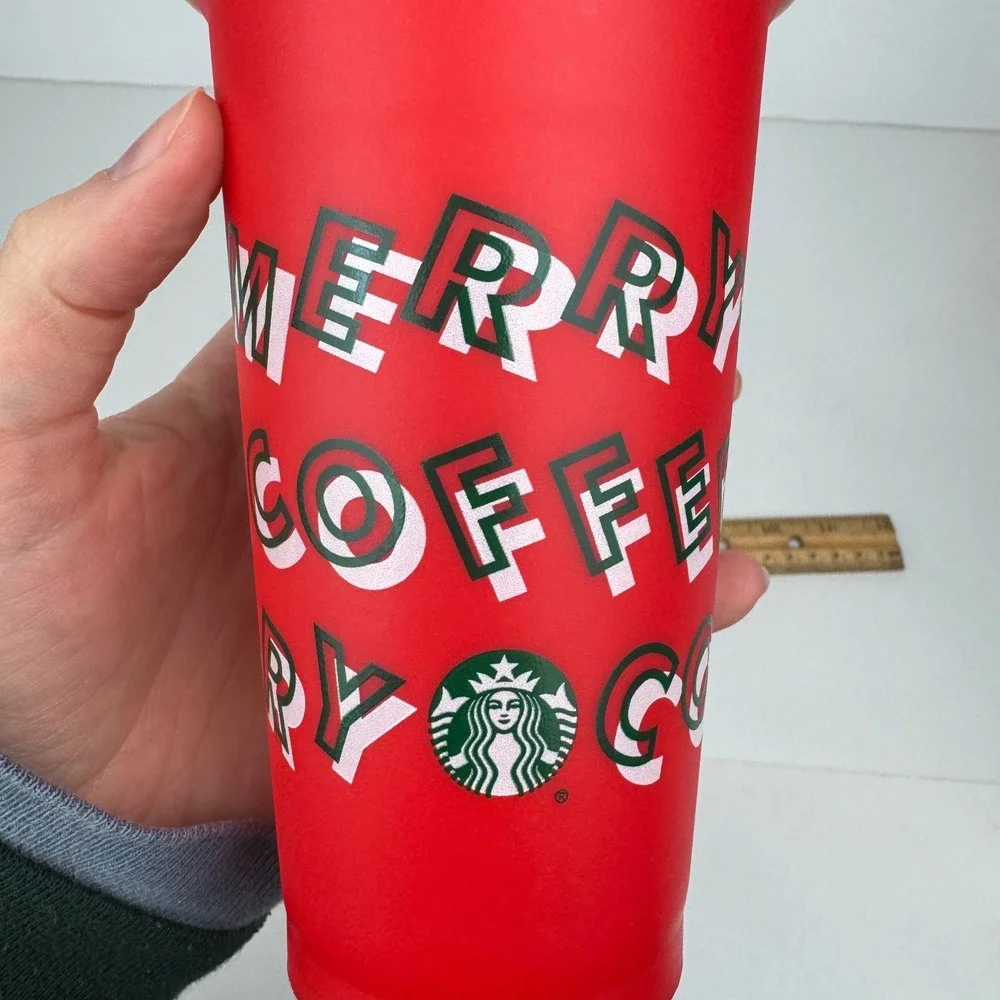 2013 Starbucks 16oz Plastic Red Travel Mug‎ Cup White Lid Merry Coffee Christmas